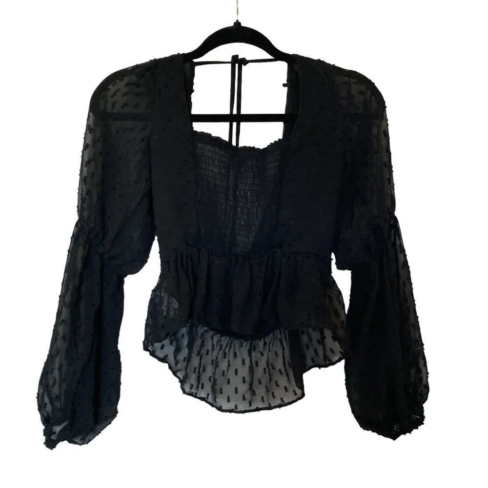 FOREVER 21 Black Long Sleeve Sheer Size Small